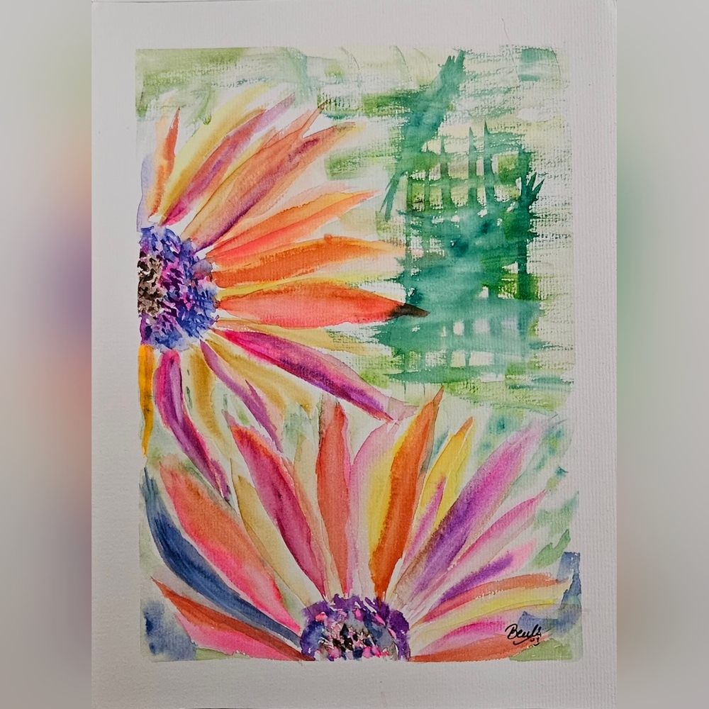 Artisan Original Vibrant Floral Watercolor Art 9x12" on 300gsm Watercolor Paper. - Picture 3 of 5